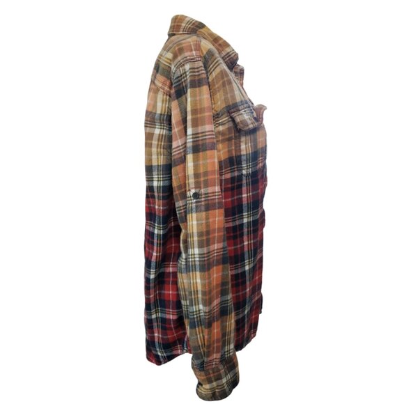 Upcycled Distressed Flannel with "Fire Piranha" Embroidered Patch Large - Picture 3 of 7